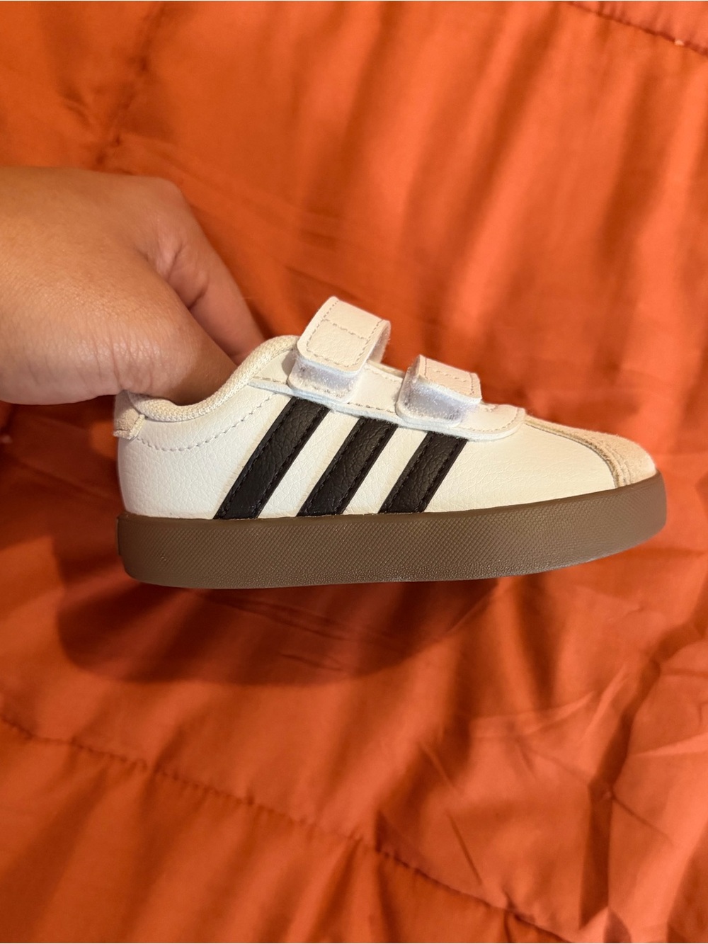 adidas Kids Sneakers with Black Stripes and Brown Sole